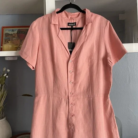 Mixed By Nasrin Neptune Linen Wide Leg Jumpsuit Pink - Picture 3 of 8